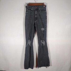 BDG Urban Outfitters Distressed Black Cropped Raw Hem Flare Jeans Women's 24